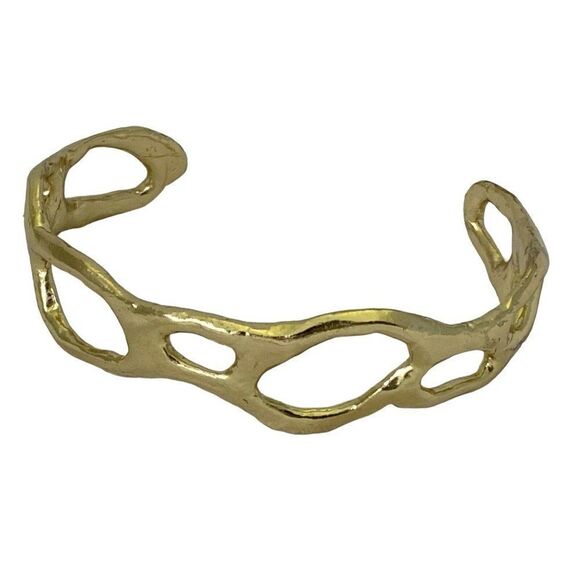 Freeform Artsy Open Work Bracelet Hand Crafted Fits up to 8" Wrist Gold Tone - Picture 1 of 3